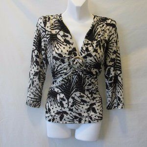 Blouse M L Large MEDIUM black white floral print